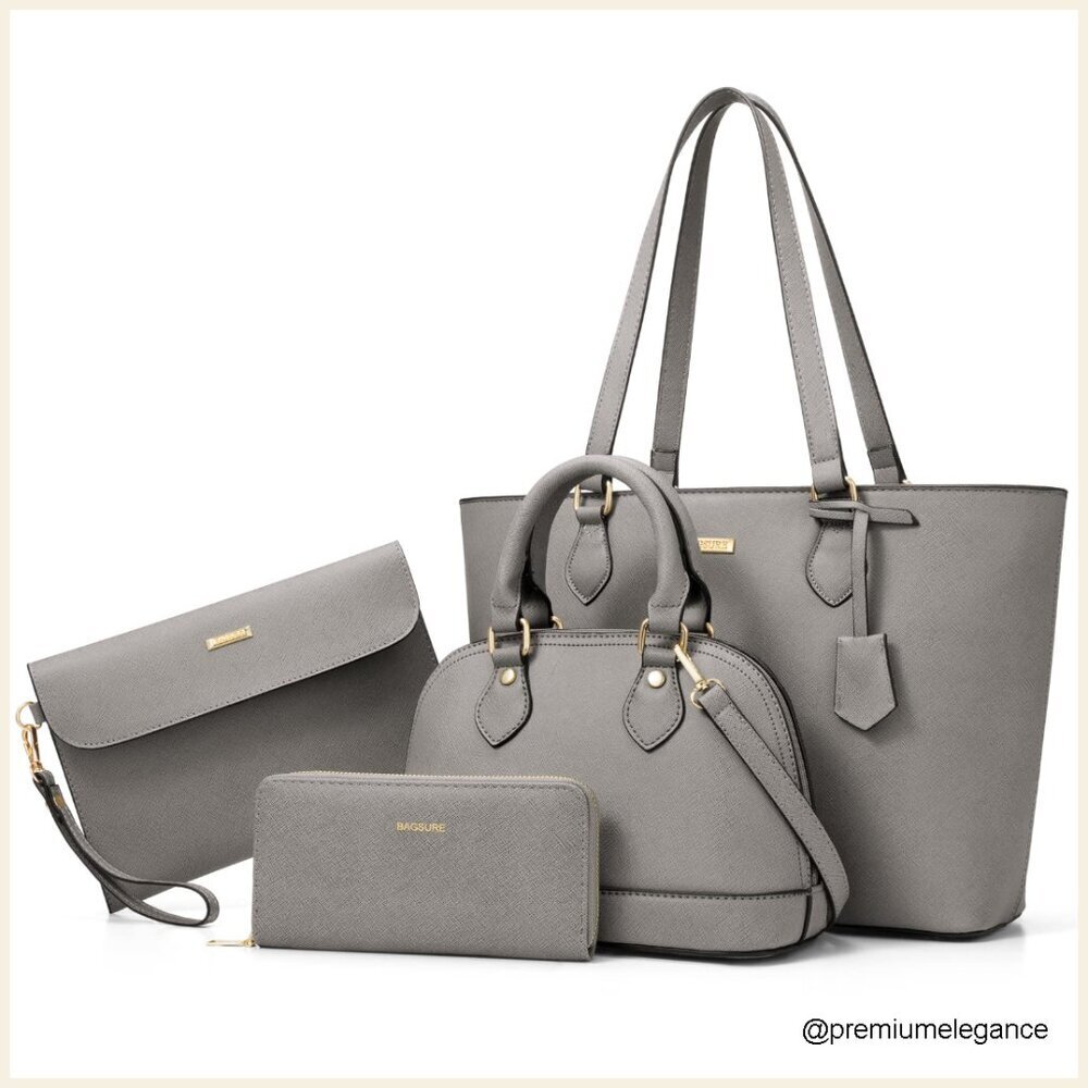 4-Piece Faux Leather Handbag Set with Laptop Tote, Crossbody, and Wristlet